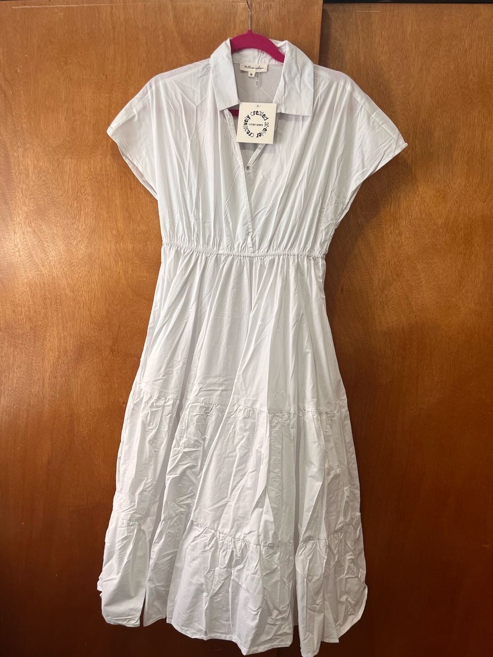 NWT White Collared V-Neck Midi Dress